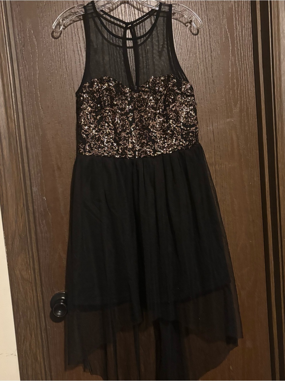 Moon Collection L.A. Black Gold Sequin Top Sleeveless Formal Holiday Dress
